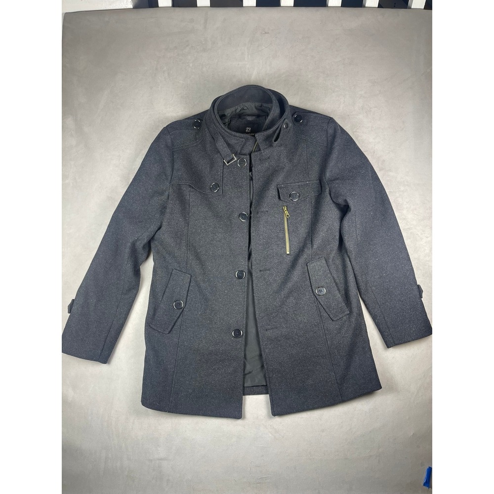 Wantdo Mens Wool Blend Pea Coat Charcoal Grey Removable Bib Jacket Size Medium